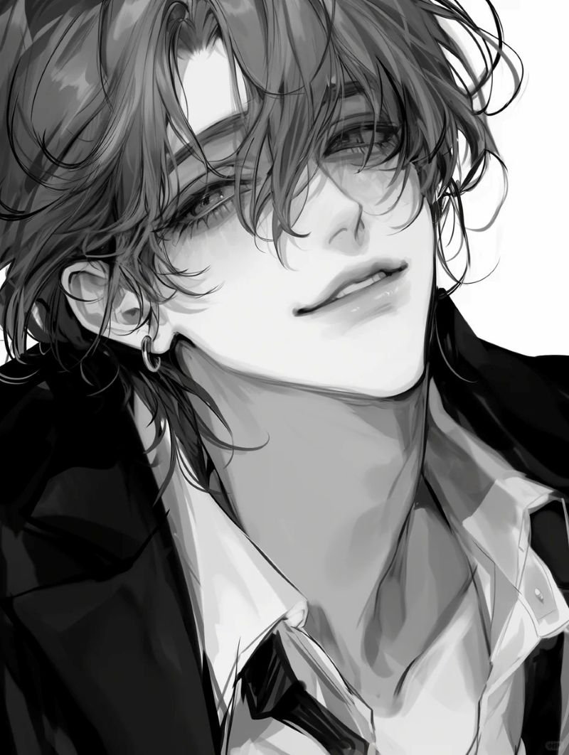 ảnh anime nam đen trắng (12)
