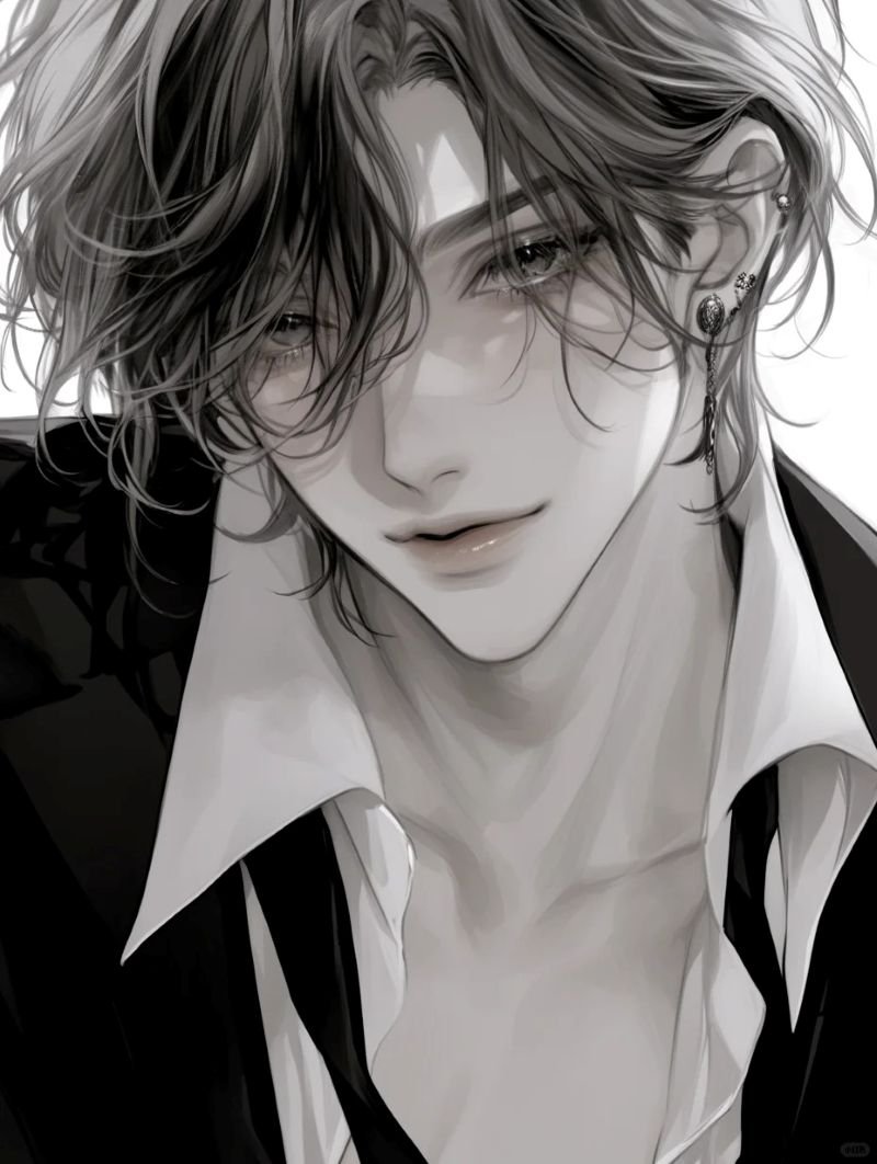 ảnh anime nam đen trắng (14)