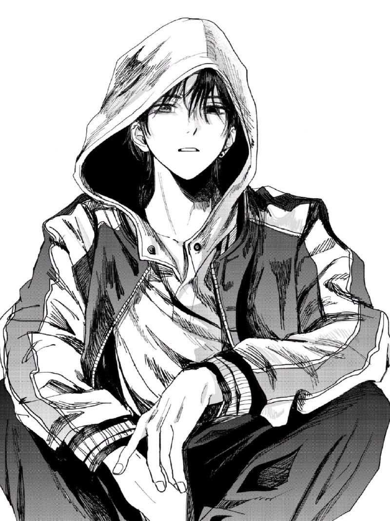 ảnh anime nam đen trắng (24)