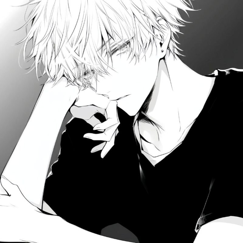 ảnh anime nam đen trắng (4)