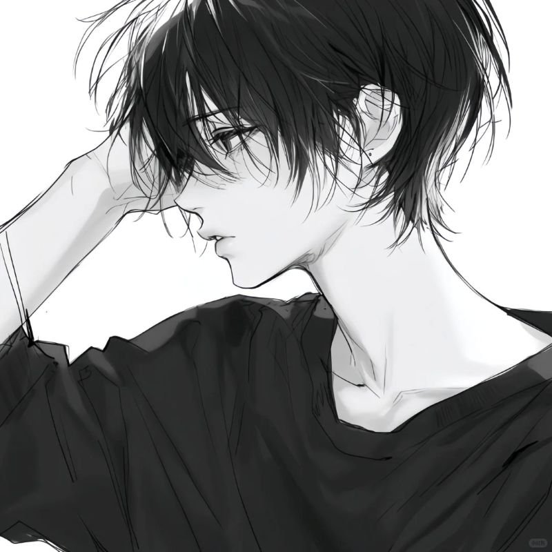 ảnh anime nam đen trắng (6)