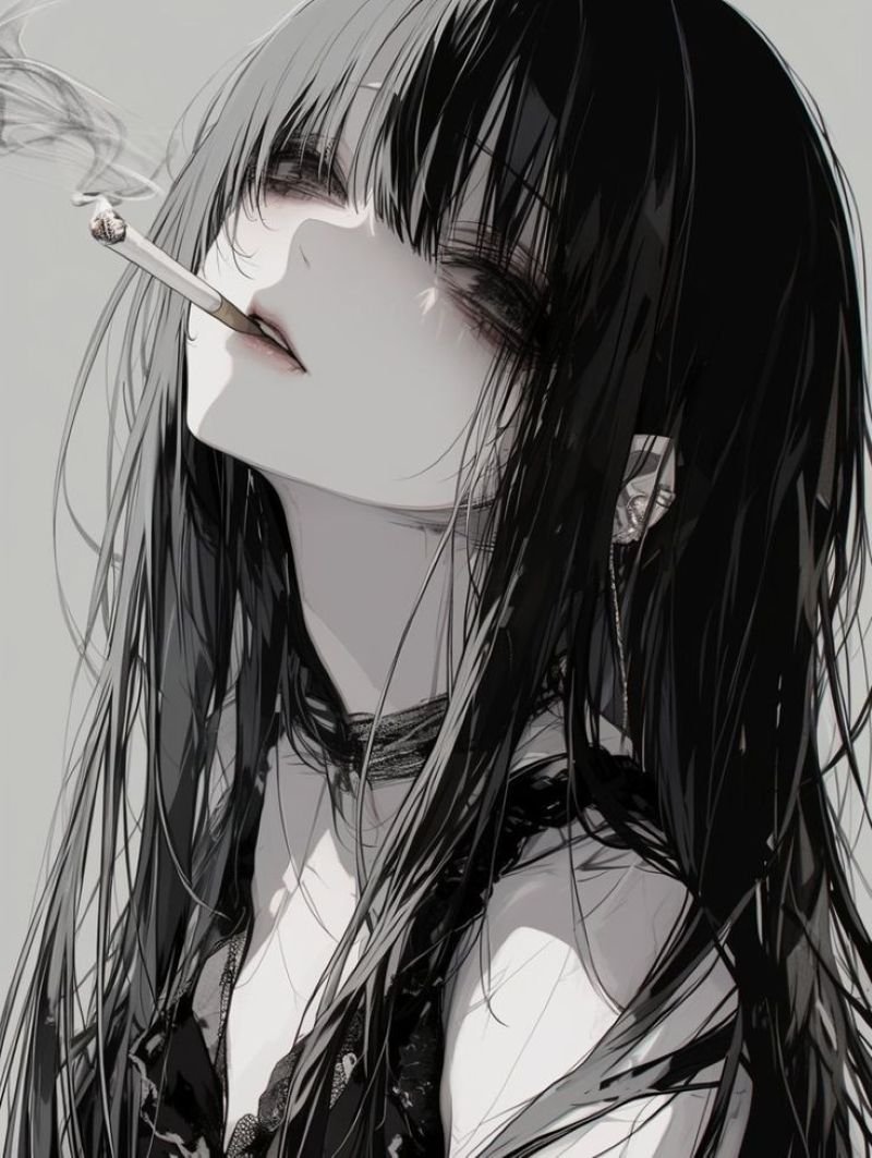 ảnh anime nữ trắng đen (16)