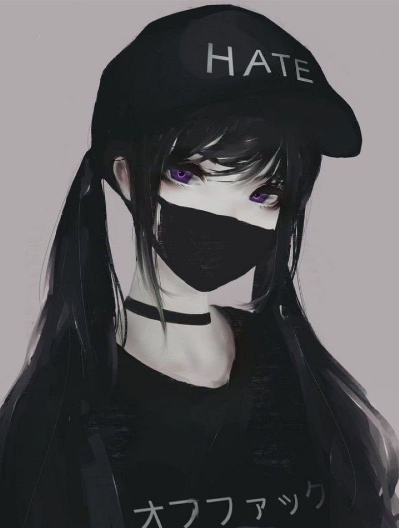hình ảnh anime nữ buồn đen trắng